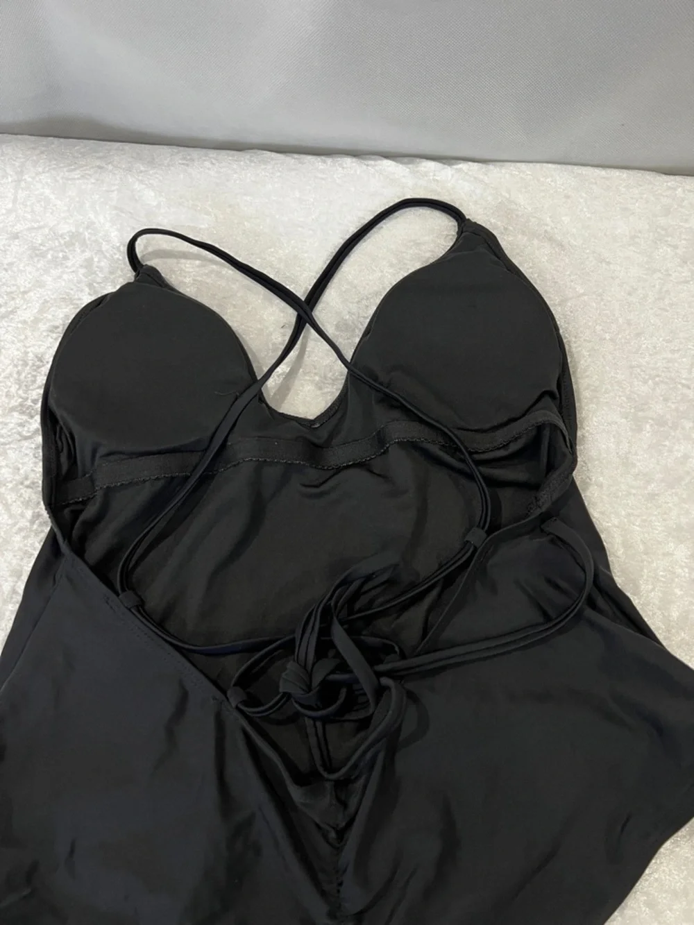 One Piece Swimwear Bathing Suit Size XL Black Adjustable Straps Deep-Neck Style